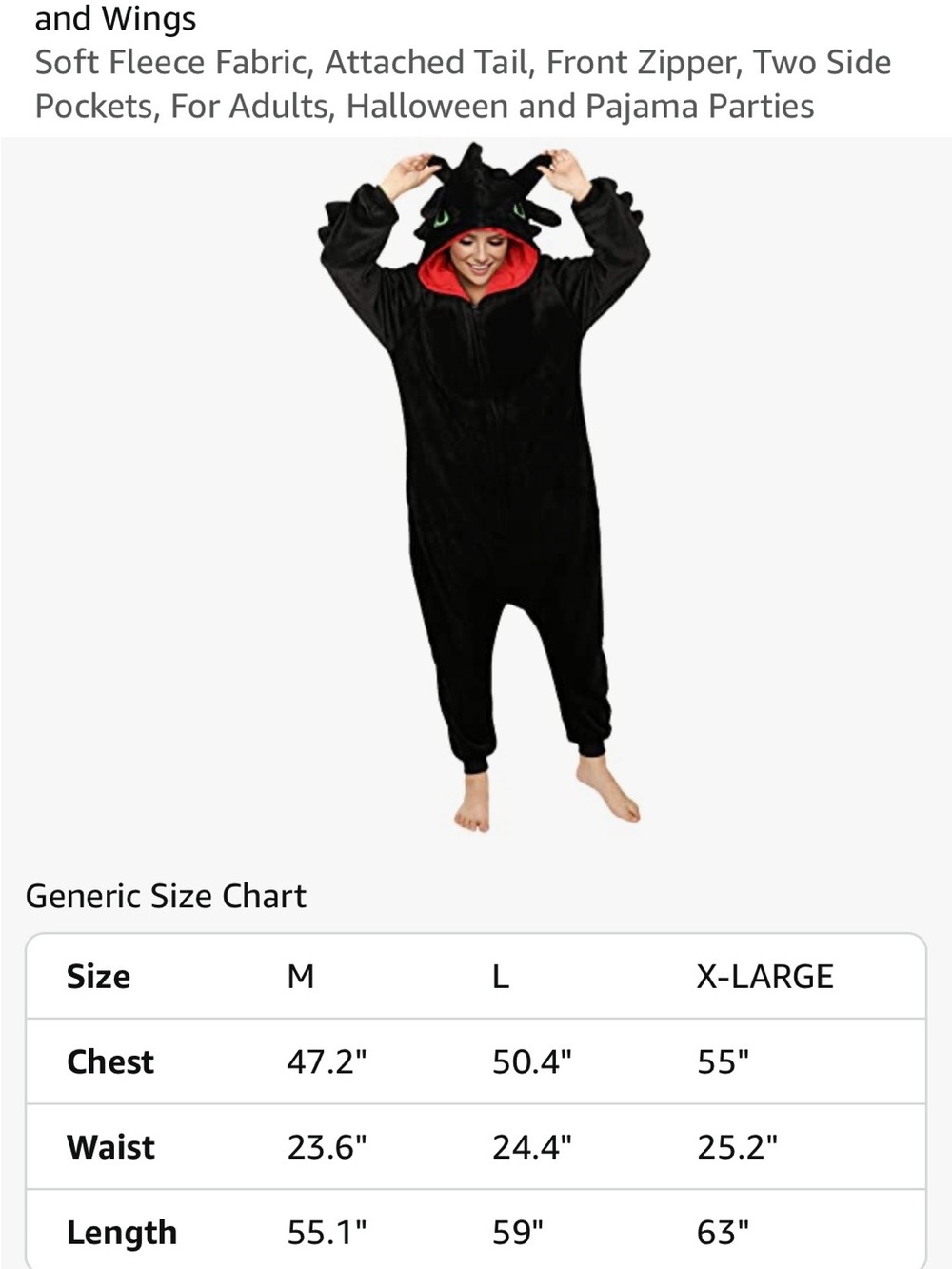 Woman’s Medium Black & Red Dragon One-Piece Hooded Pajama w long tail.